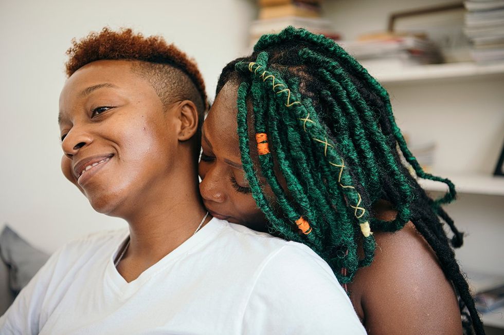 lesbian couple being affectionate