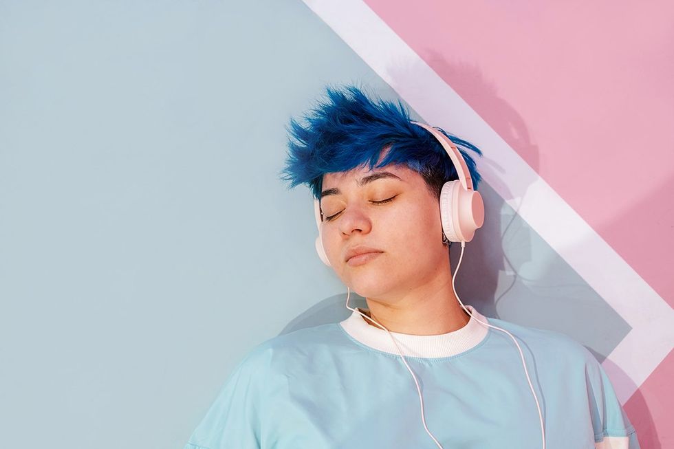lesbian wearing headphones