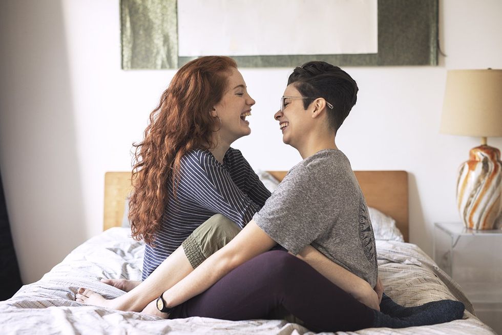 lesbians laugh in bed