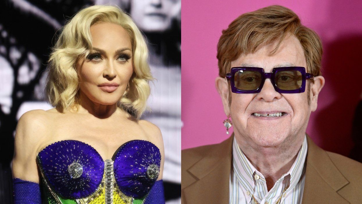 Madonna performing on The Celebration Tour in Rio de Janeiro, Brazil; Elton John at the grand premiere of his Never Too Late documentary