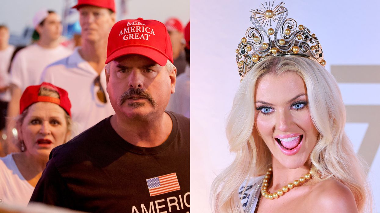 MAGA supporters and Miss Universe Victoria Kjaer Theilvig