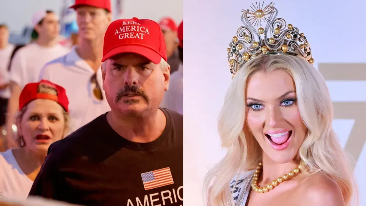 MAGA supporters and Miss Universe Victoria Kjaer Theilvig