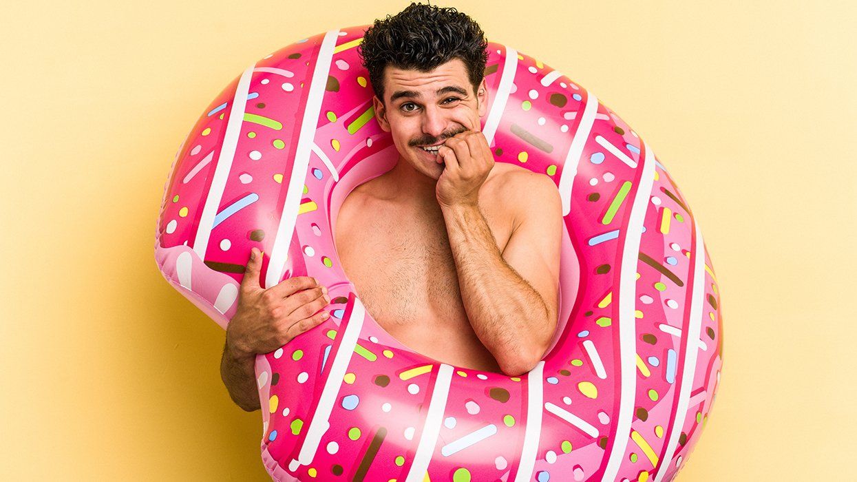 man in donut innertube
