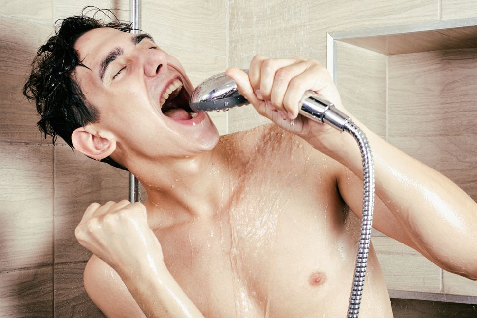 man showering