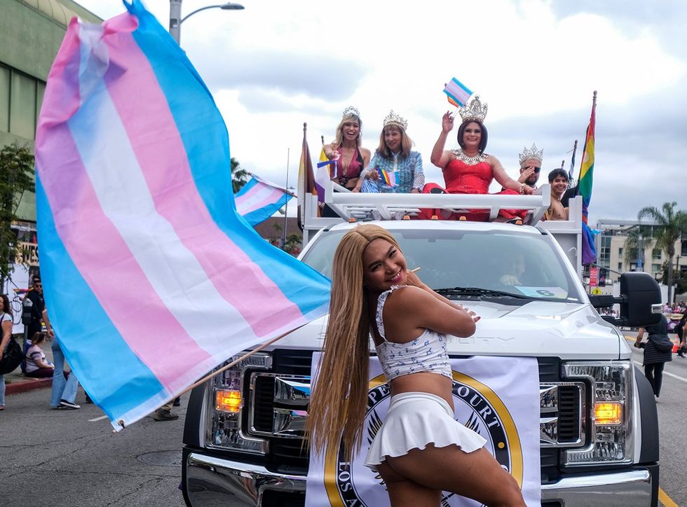 march along Hollywood Boulevard during the LA Pride Parade