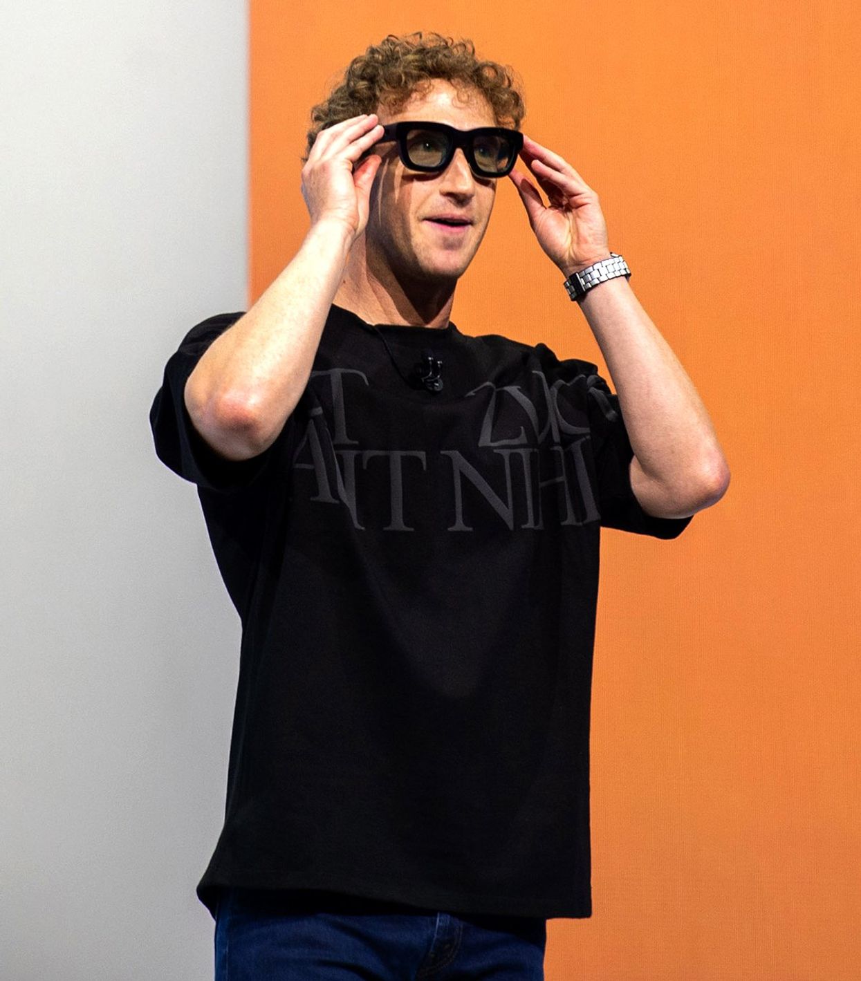 Mark Zuckerberg wearing prototype of computer glasses