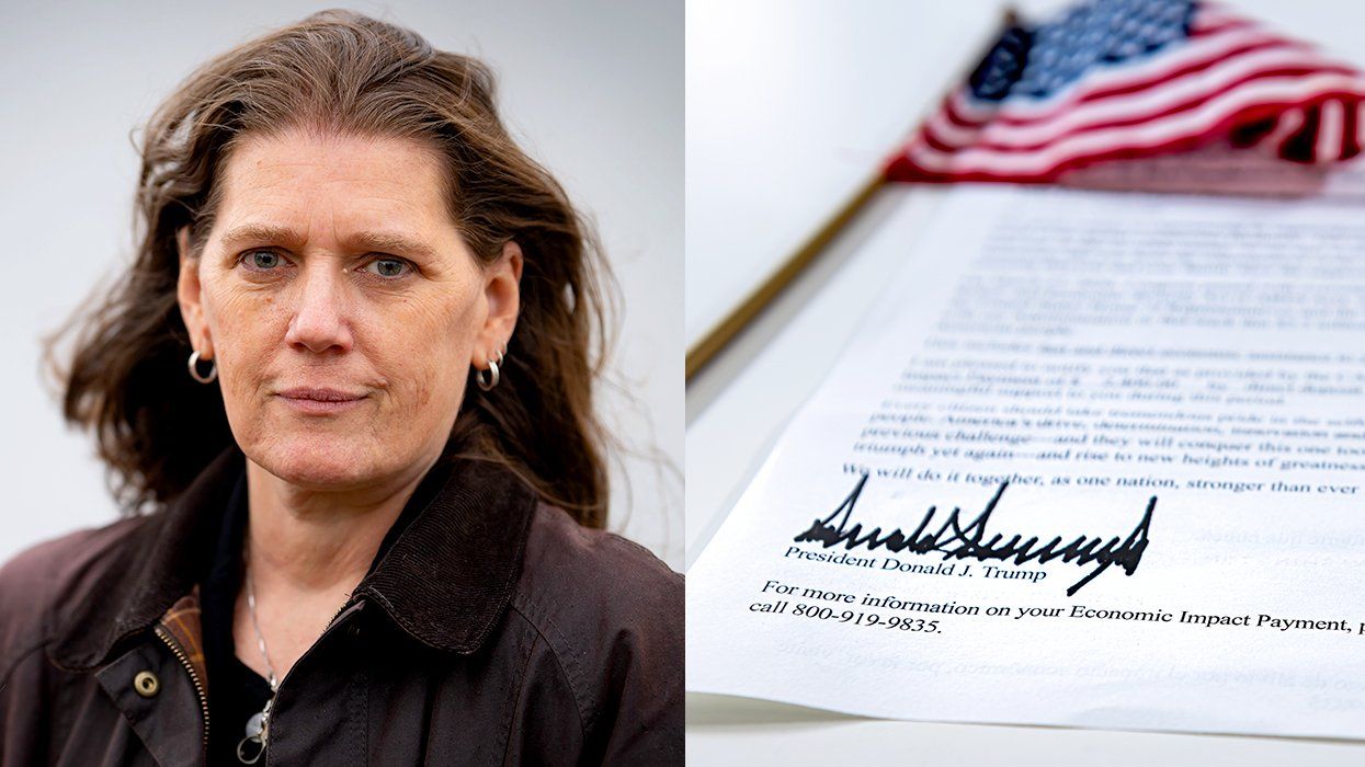 mary trump niece to donald at Hay Festivasl Wales 2025 alongside donald trump signature on financial stimulation letter with american flag in background