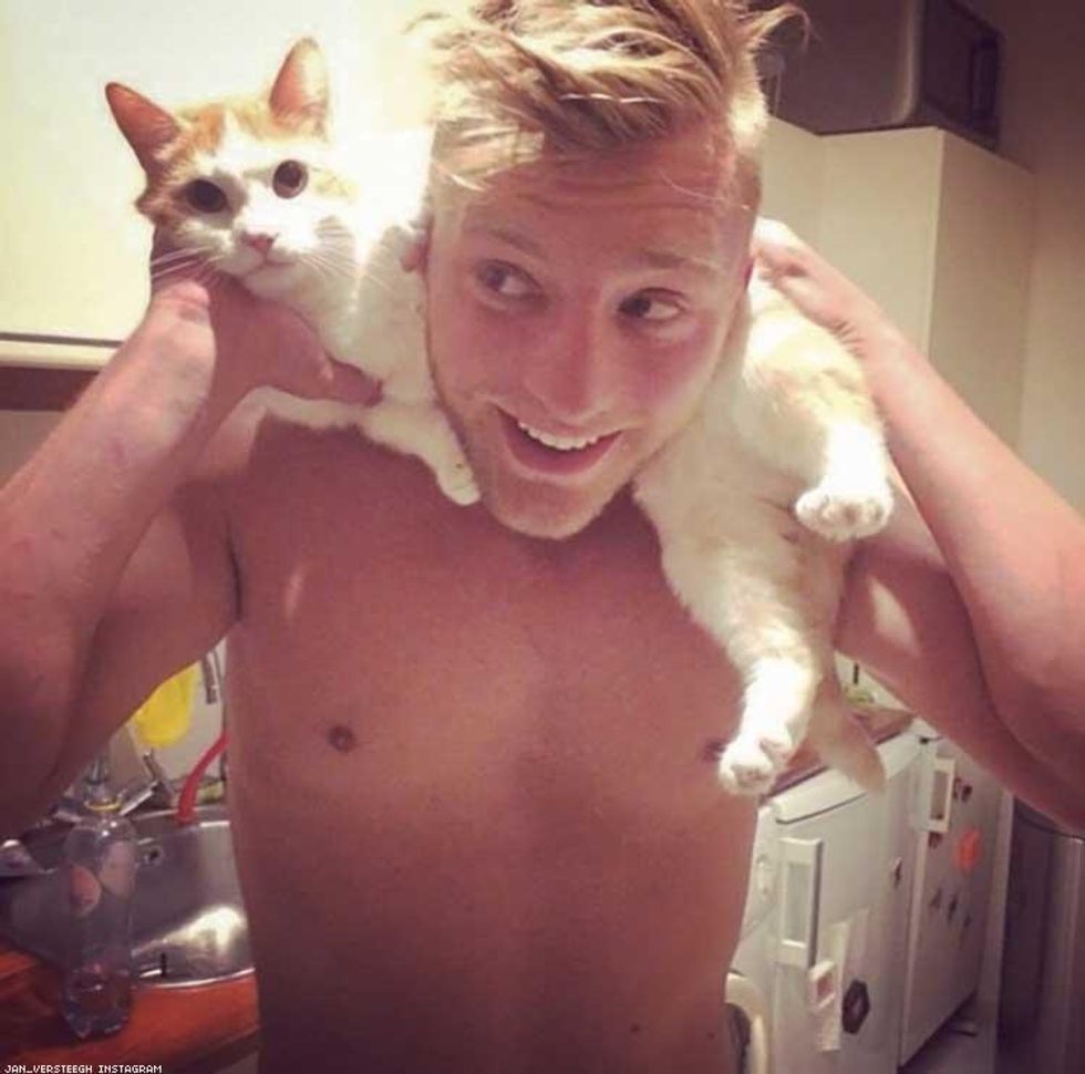 men with cats