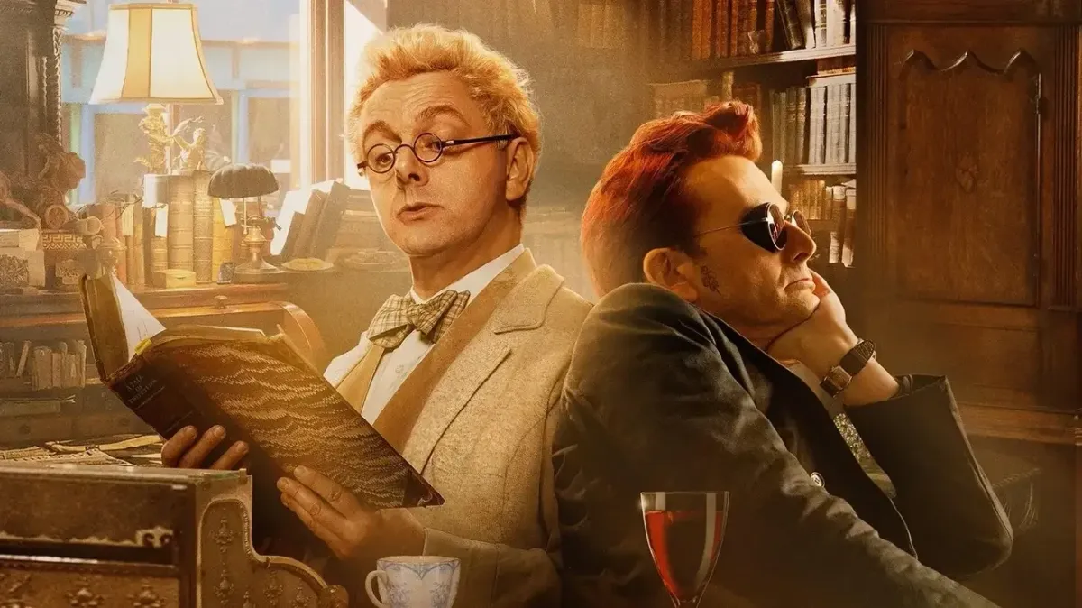Michael Sheen and David Tennant as Aziraphale and Crowley in Good Omens.