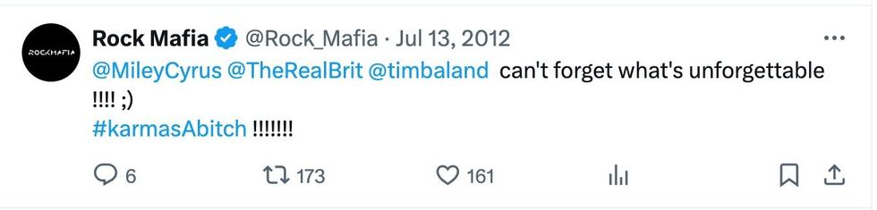 Miley Cyrus Brit Smith Rock Mafia Karma tweet