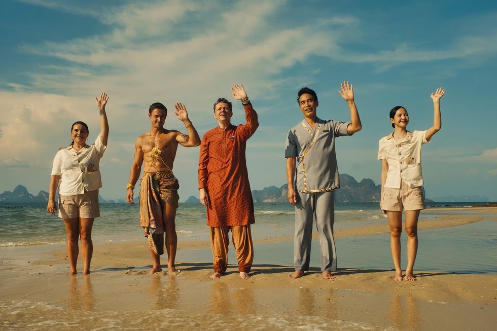 Morgana O'Reilly, Arnas Fedaravicius, Christian Friedel, Dom Hetrakul, and Lalisa Manobal on The White Lotus season 3