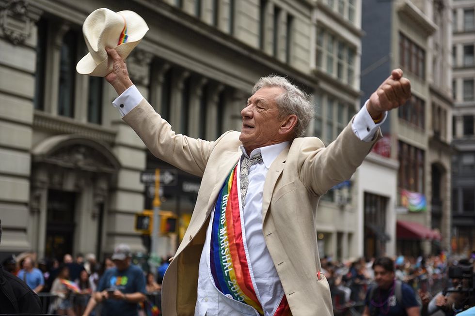 NEW YORK CITY - JUNE 28 2015: the 45th annual LGBT Pride parade drew an estimated two million spectators buoyed by the Supreme Court's Obergefell ruling on same sex marriage.Grand marshal Ian McKellen