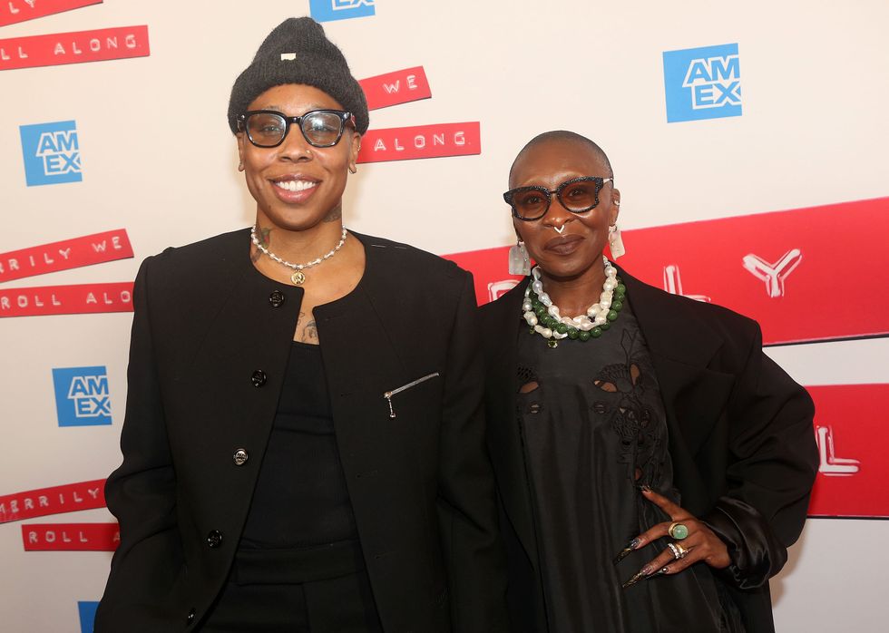 NEW YORK, NEW YORK - OCTOBER 8: Lena Waithe and Cynthia Erivo pose at the opening night of "Stephen Sondheim's Merrily We Roll Along" on Broadway at The HUdson Theater on October 8, 2023 in New York City.