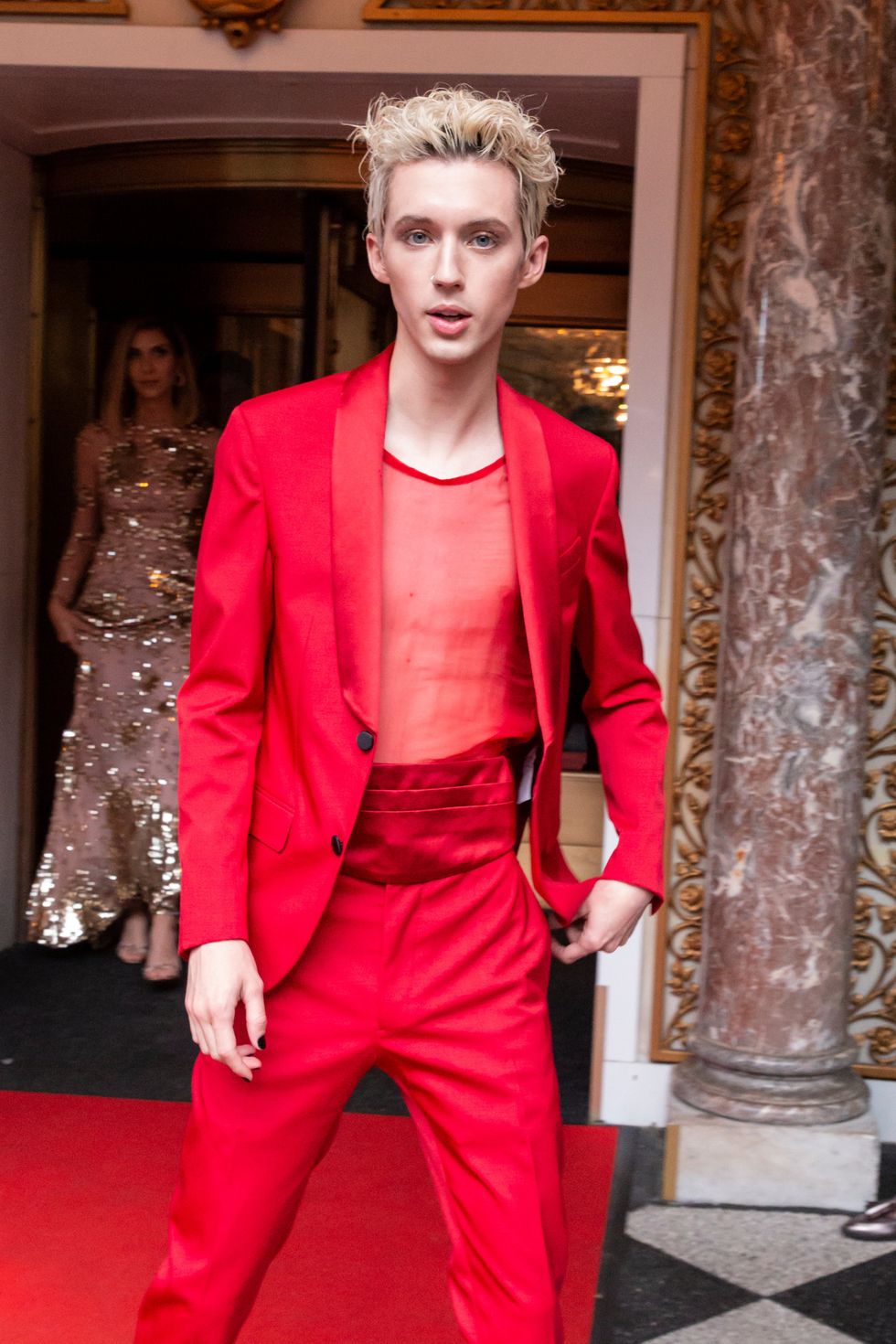 New York, NY - May 7, 2018: Troye Sivan wearing design by Valentino leaving The Pierre Hotel for Heavenly Bodies: Fashion & The Catholic Imagination Costume Institute Gala at The Metropolitan Museum