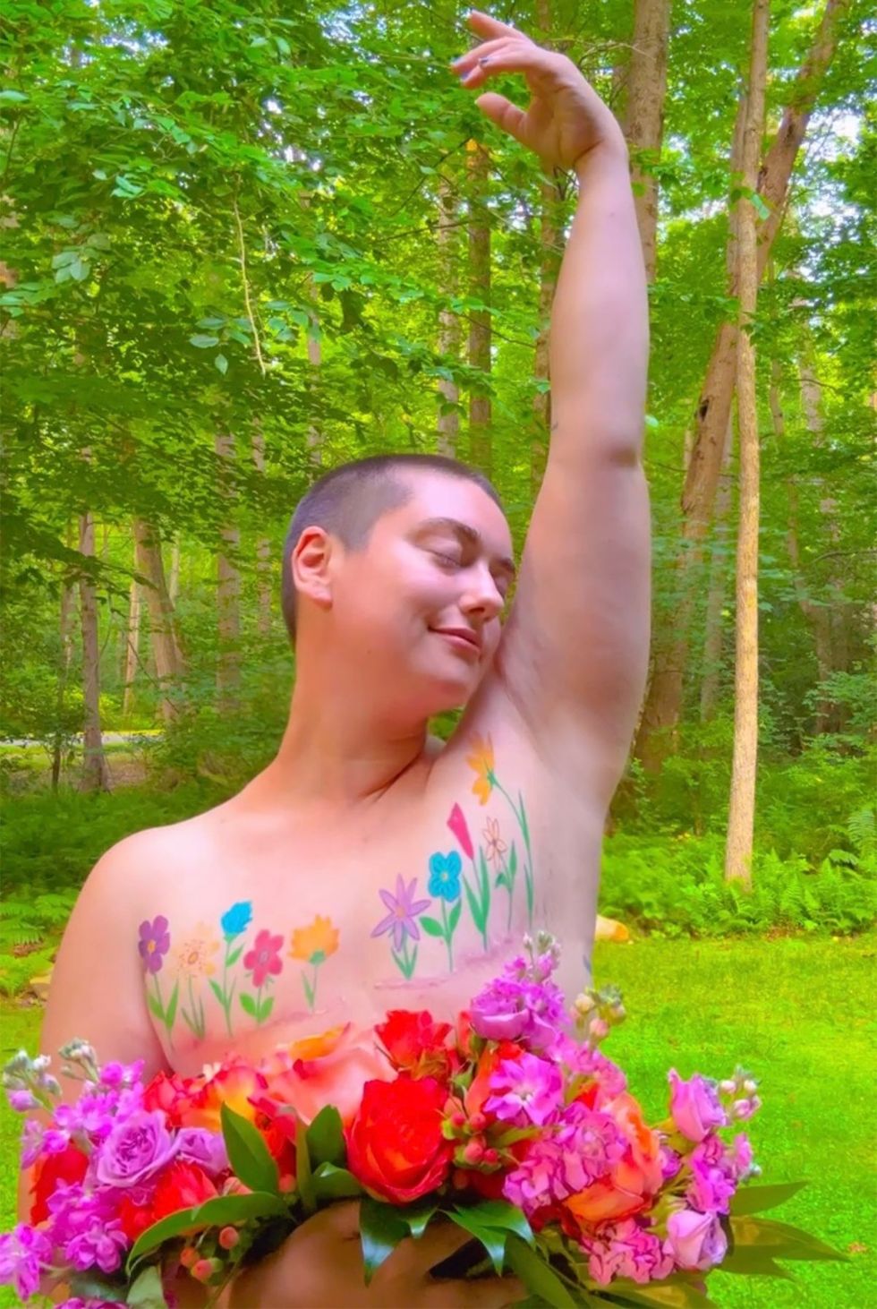 Nonbinary Poet Sarah Kate Smigiel enby transgender top surgery flowers