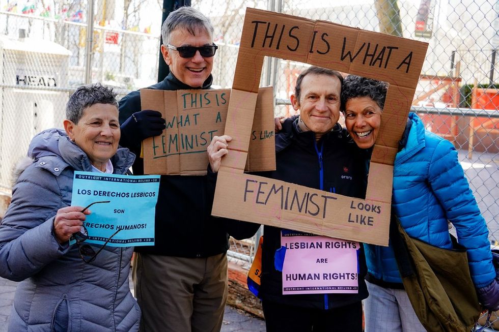 NYC Lesbians Unite Rally UN Dag Hammarskjold Plaza organized by Outright International