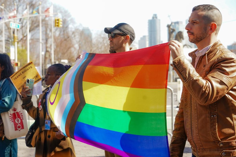 NYC Lesbians Unite Rally UN Dag Hammarskjold Plaza organized by Outright International