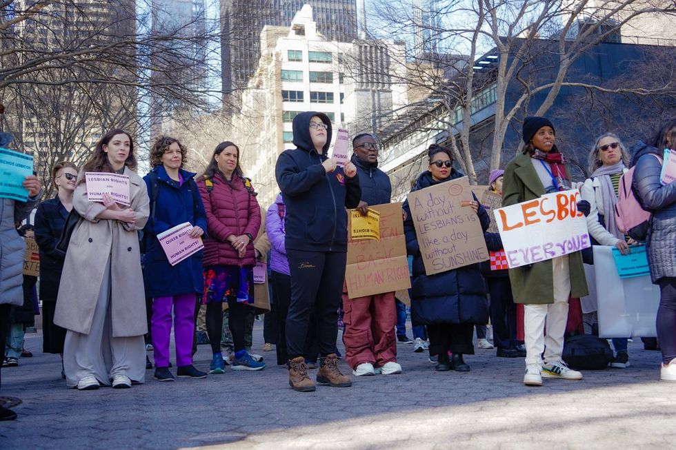 NYC Lesbians Unite Rally UN Dag Hammarskjold Plaza organized by Outright International