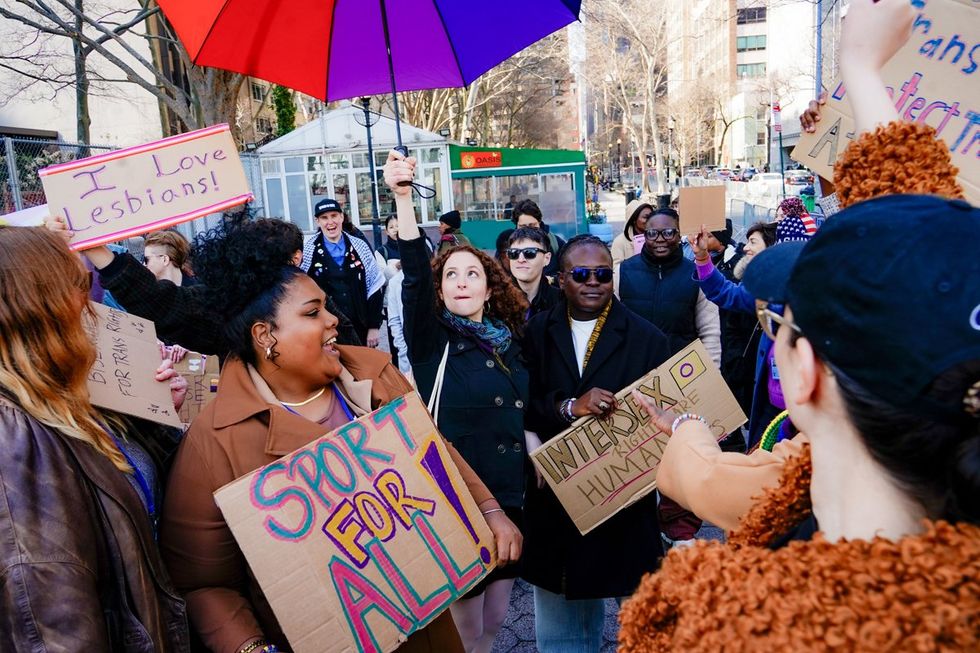 NYC Lesbians Unite Rally UN Dag Hammarskjold Plaza organized by Outright International