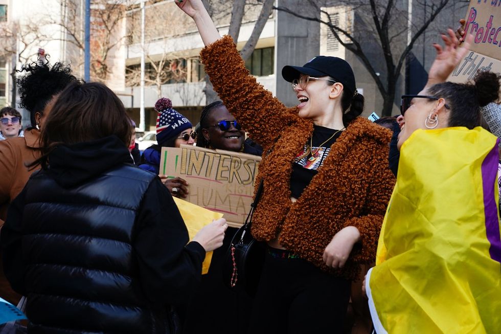 NYC Lesbians Unite Rally UN Dag Hammarskjold Plaza organized by Outright International