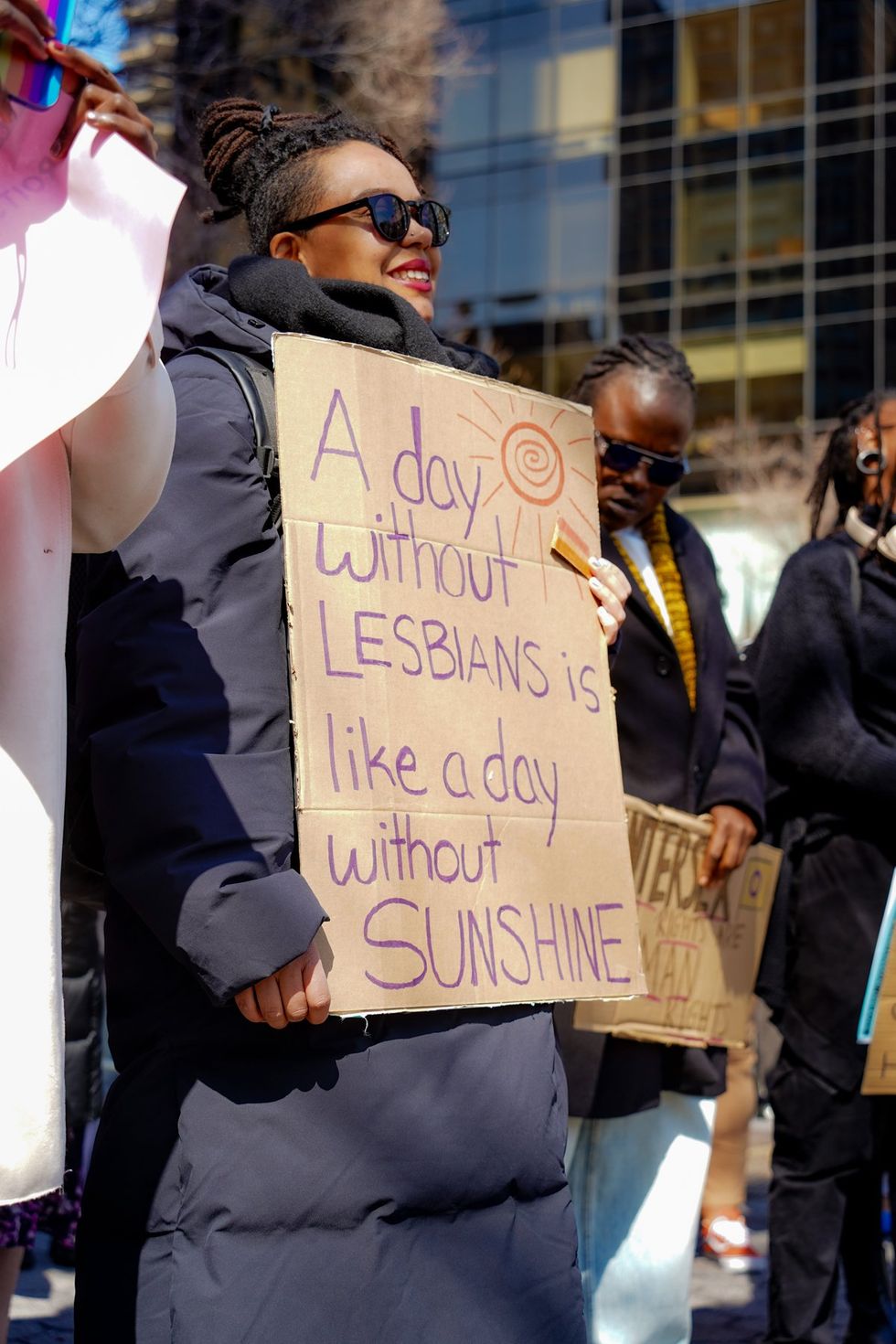 NYC Lesbians Unite Rally UN Dag Hammarskjold Plaza organized by Outright International