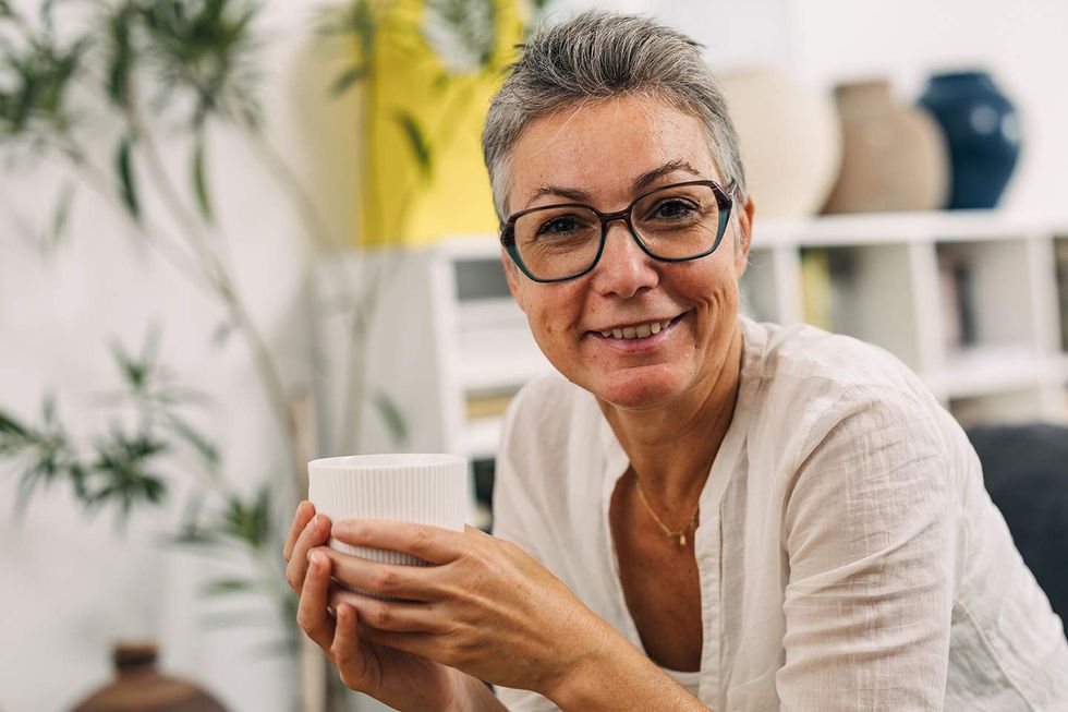 Older woman drinking coffee