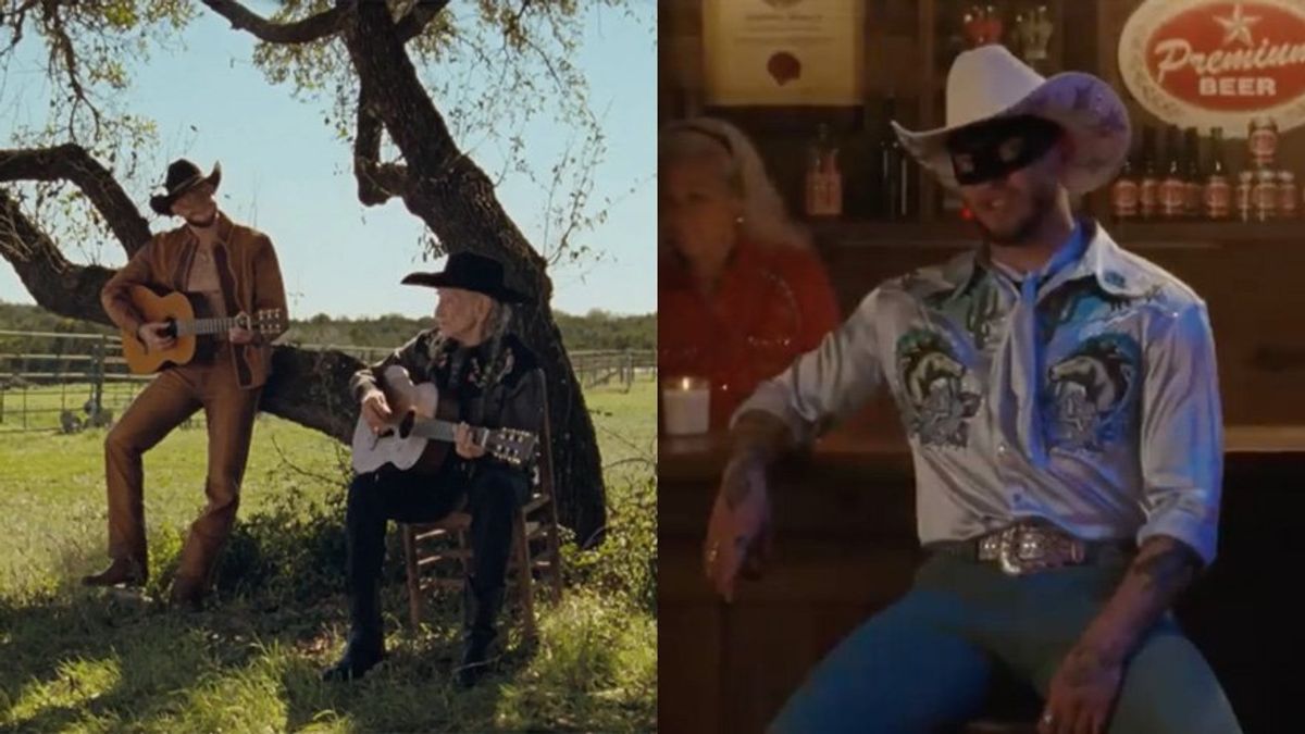 Orville Peck and Willie Nelson in ‘Cowboys Are Frequently Secretly Fond Of Each Other’ music video