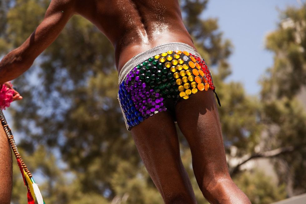 Partying at the annual gay parade in the streets of Tel-Aviv.