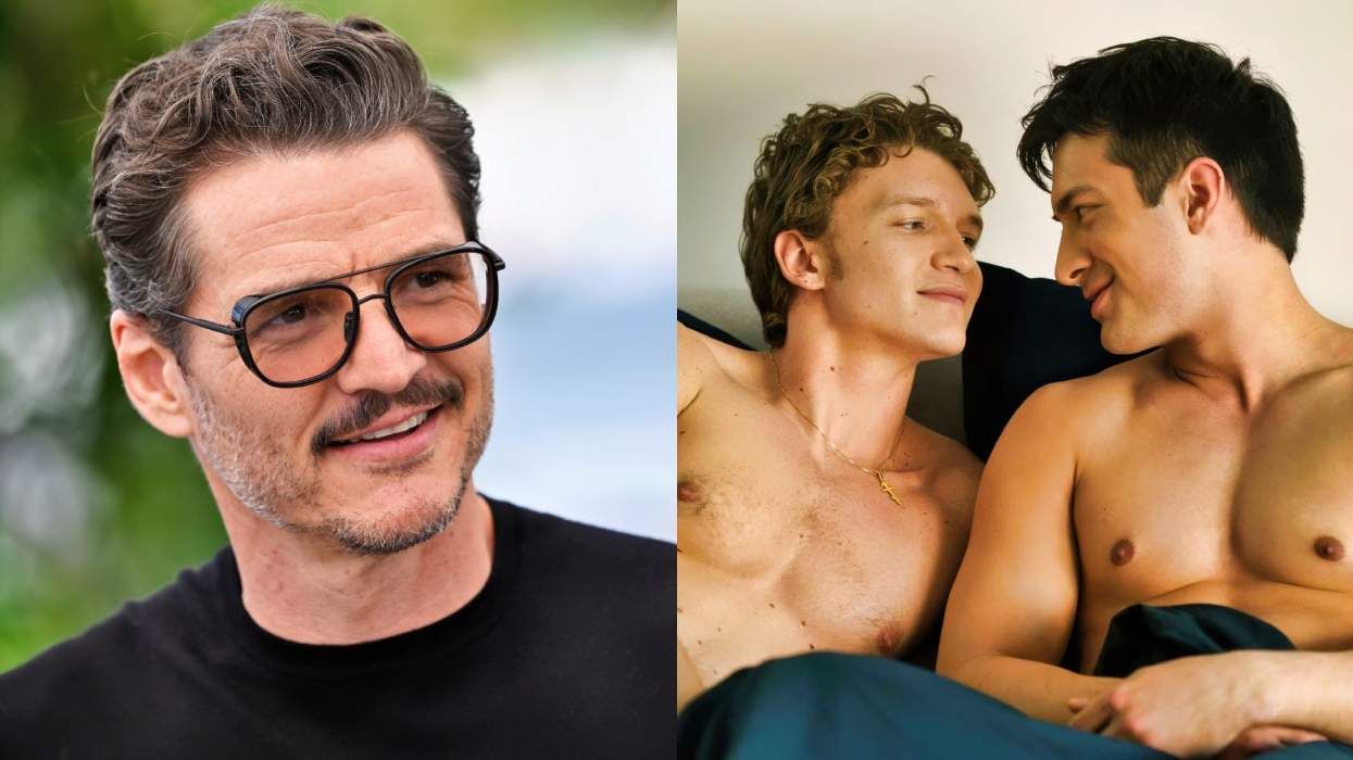 Pedro Pascal at a promotional event for Eddington during the 78th annual Cannes Film Festival in May 2025; Connor Storrie and Hudson Williams on Heated Rivalry