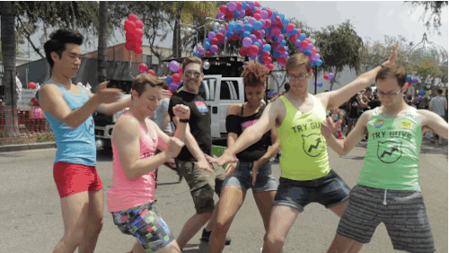People celebrating at a gay Pride event.