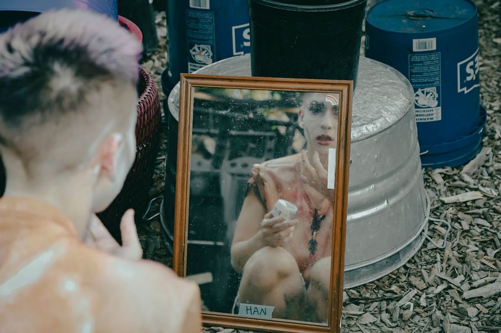 photo gallery Full Moon Drag troupe anti Zionist Jewish queer artists HOT 2 ROT Sukkot Drag Spectacular outside community garden Brooklyn NY