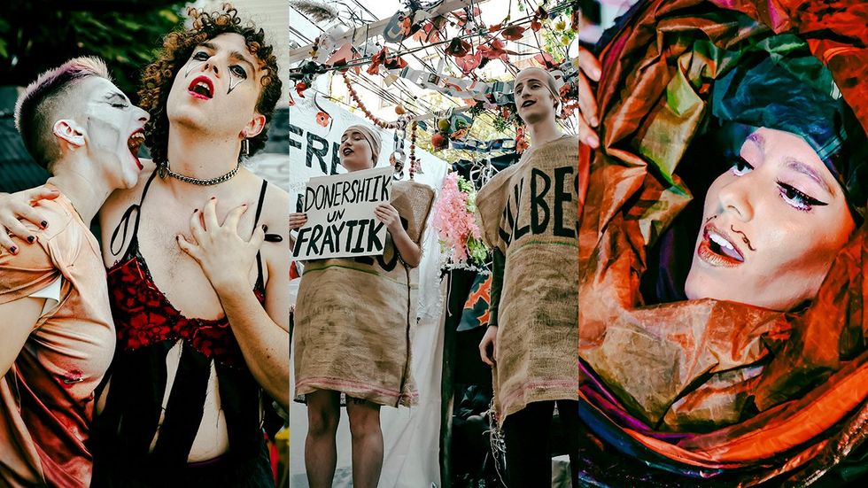 photo gallery Full Moon Drag troupe anti Zionist Jewish queer artists HOT 2 ROT Sukkot Drag Spectacular outside community garden Brooklyn NY