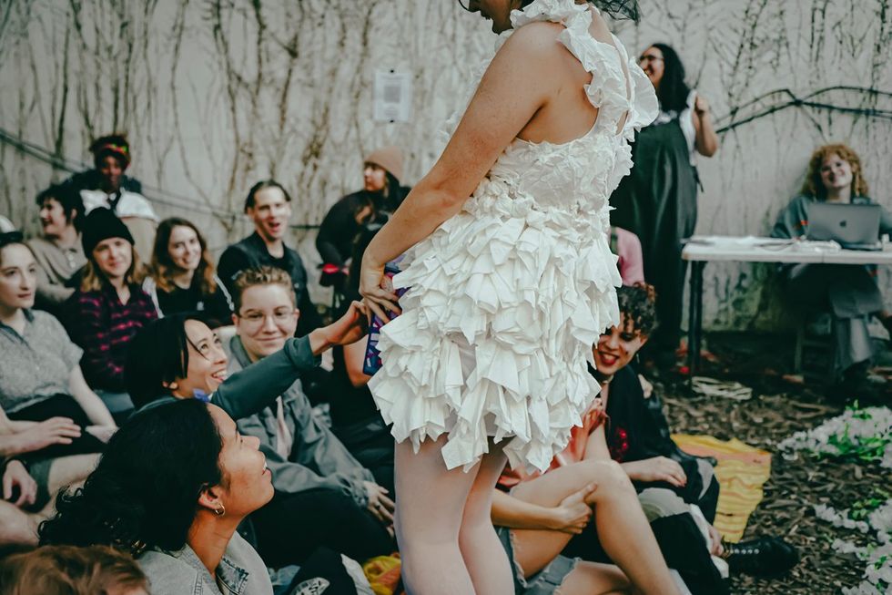 photo gallery Full Moon Drag troupe anti Zionist Jewish queer artists HOT 2 ROT Sukkot Drag Spectacular outside community garden Brooklyn NY