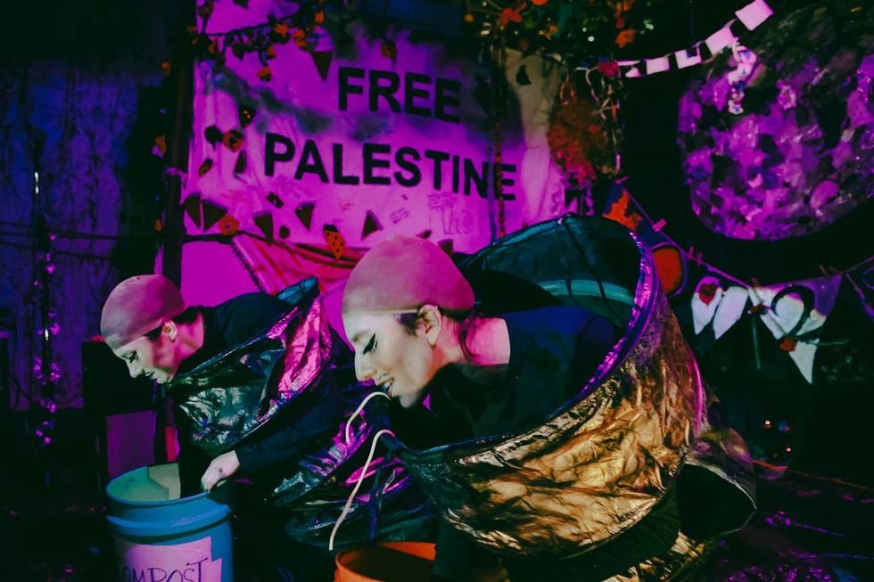 photo gallery Full Moon Drag troupe anti Zionist Jewish queer artists HOT 2 ROT Sukkot Drag Spectacular outside community garden Brooklyn NY