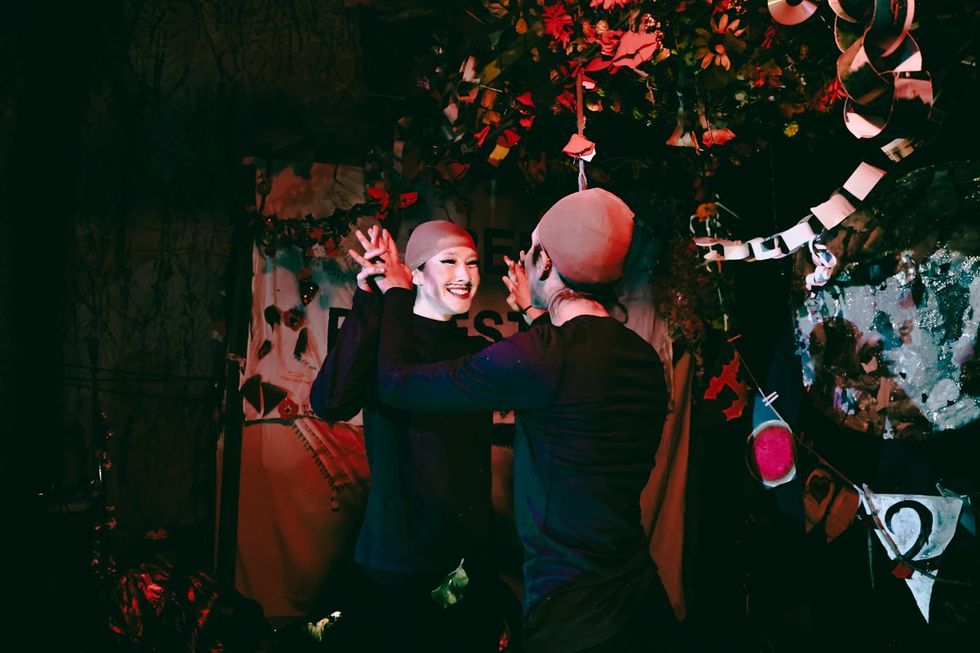 photo gallery Full Moon Drag troupe anti Zionist Jewish queer artists HOT 2 ROT Sukkot Drag Spectacular outside community garden Brooklyn NY