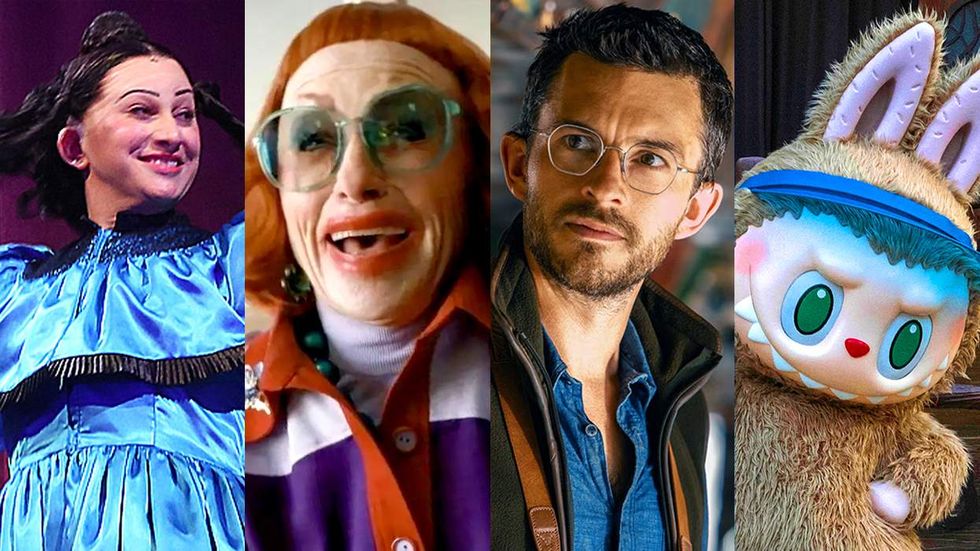 Photo gallery of gay Halloween costumes for 2025 including Oh Mary Aunt Gladys from Weapons Jonathan Bailey in Jurassic World Rebirth and a Labubu