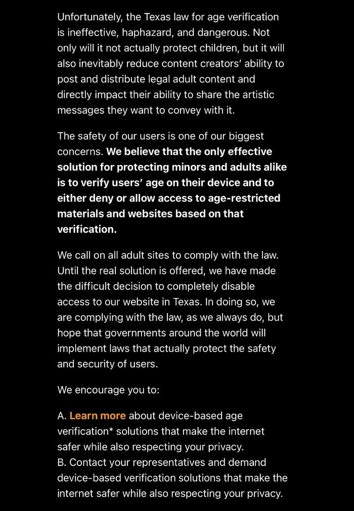 Pornhub Texas page