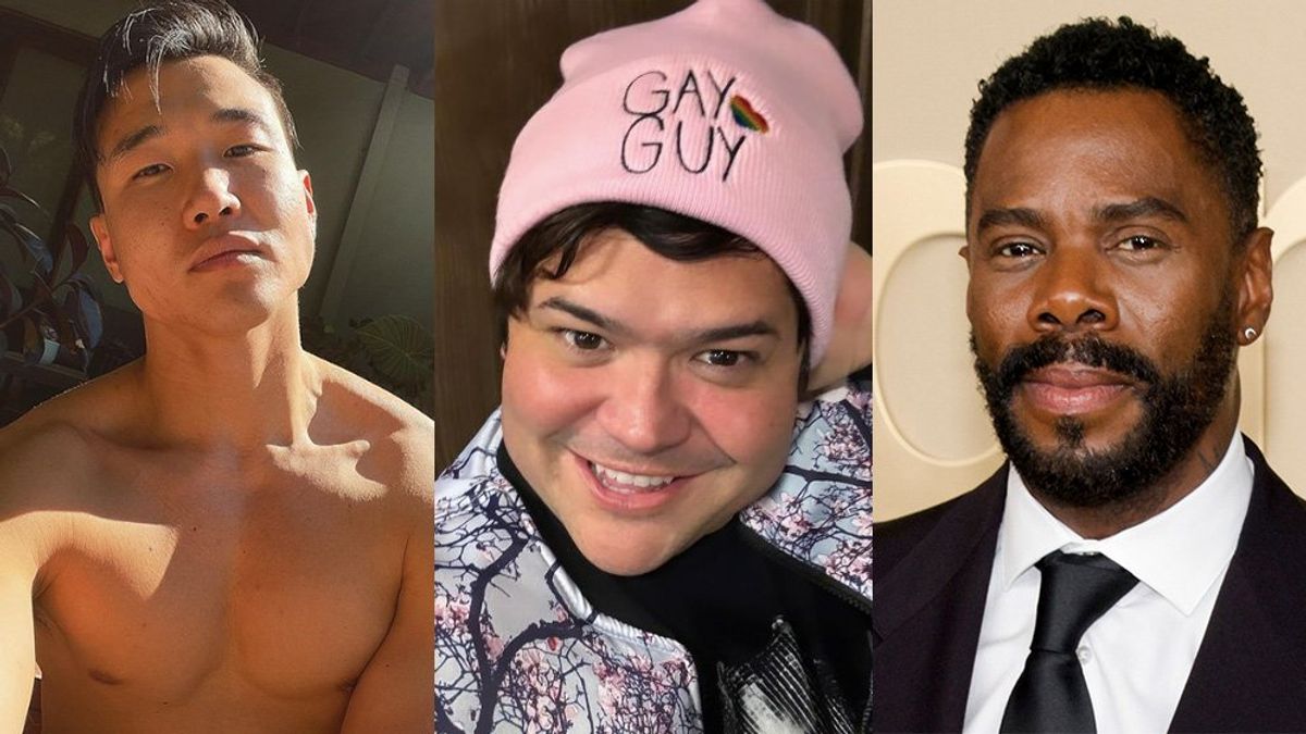Queer actors Joel Kim Booster and Harvey Guillen and Colman Domingo