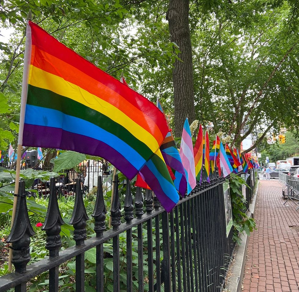 rainbow LGBTQ pride flags transgender flag stonewall national monument NYC