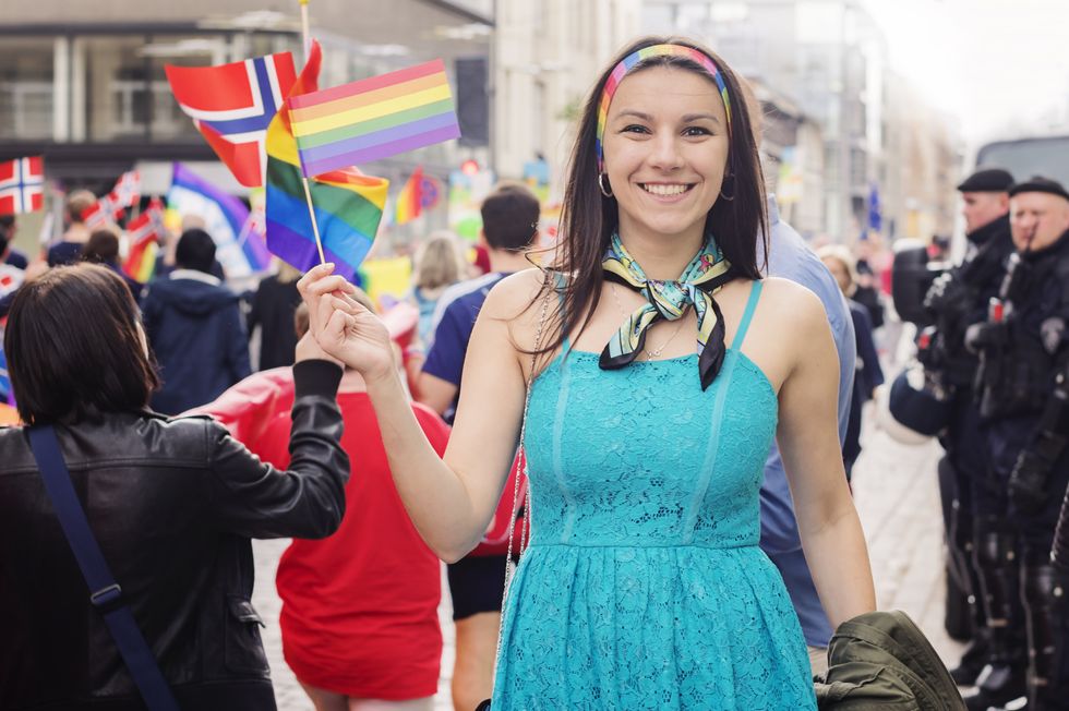 RIGA, LATVIA - JUNE 20: An unidentified girl taking part in Pride Parade 2015 on June 20, 2015 in Riga, Latvia