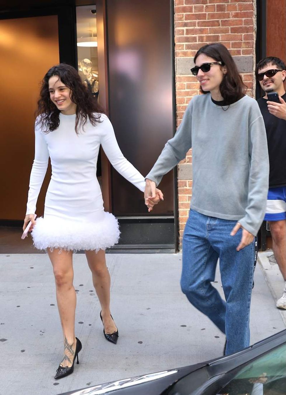 Rosalia (L) and Loli Bahia are seen leaving her New York City Hotel with Loli Bahia.