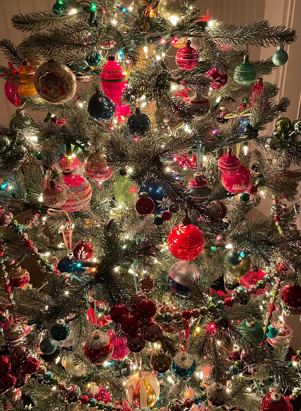 Sam Walter's Christmas Tree Hack on full display in he and fiancé Marcus Hoey's Provincetown cottage.