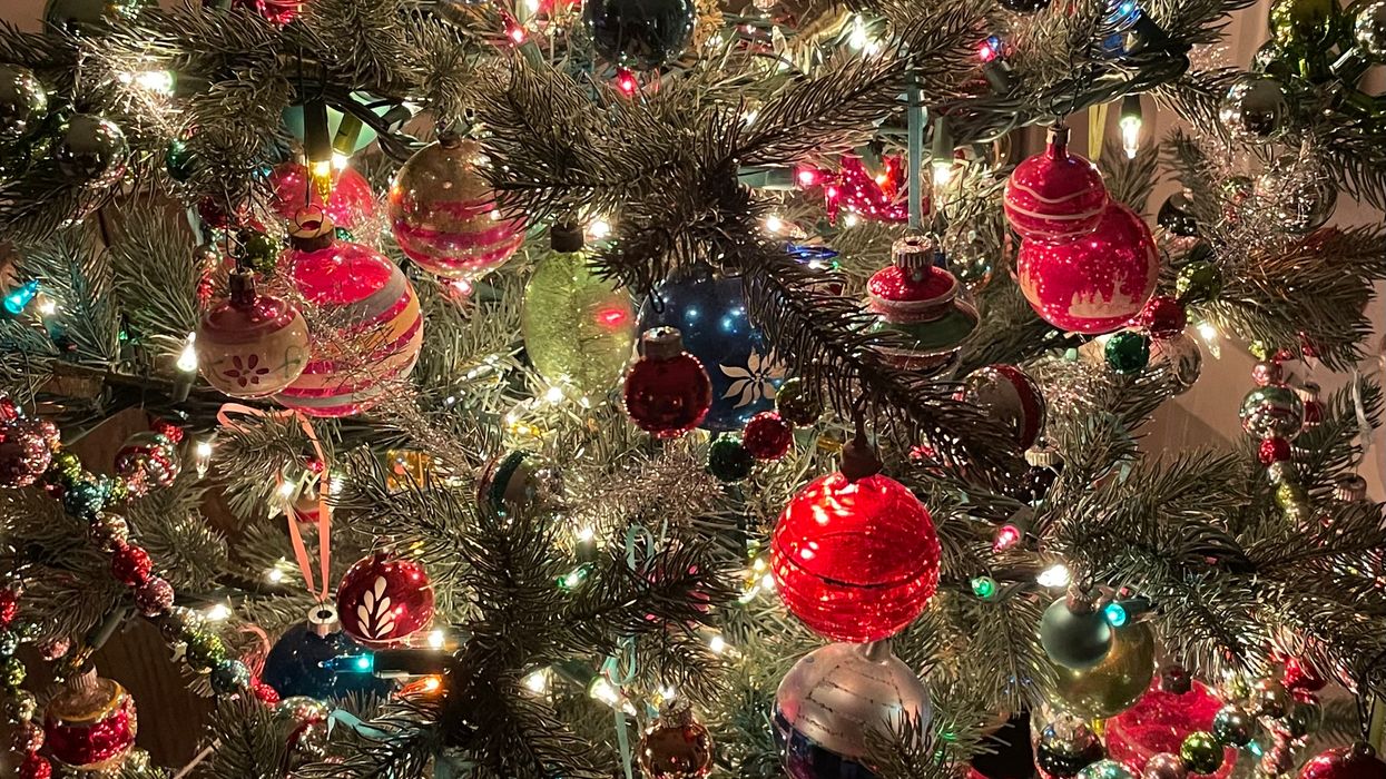 Sam Walter's Christmas Tree Hack on full display in he and fiancé Marcus Hoey's Provincetown cottage.