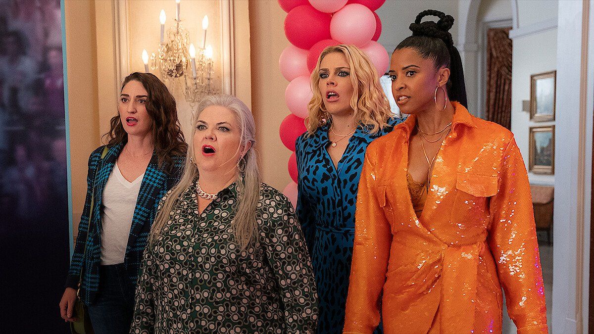 Sara Bareilles and Paula Pell and Busy Philipps and Renée Elise Goldsberry in Girls5Eva season 3