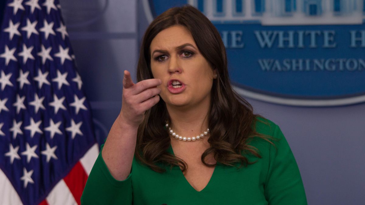 Sarah Huckabee Sanders at a White House press briefing.