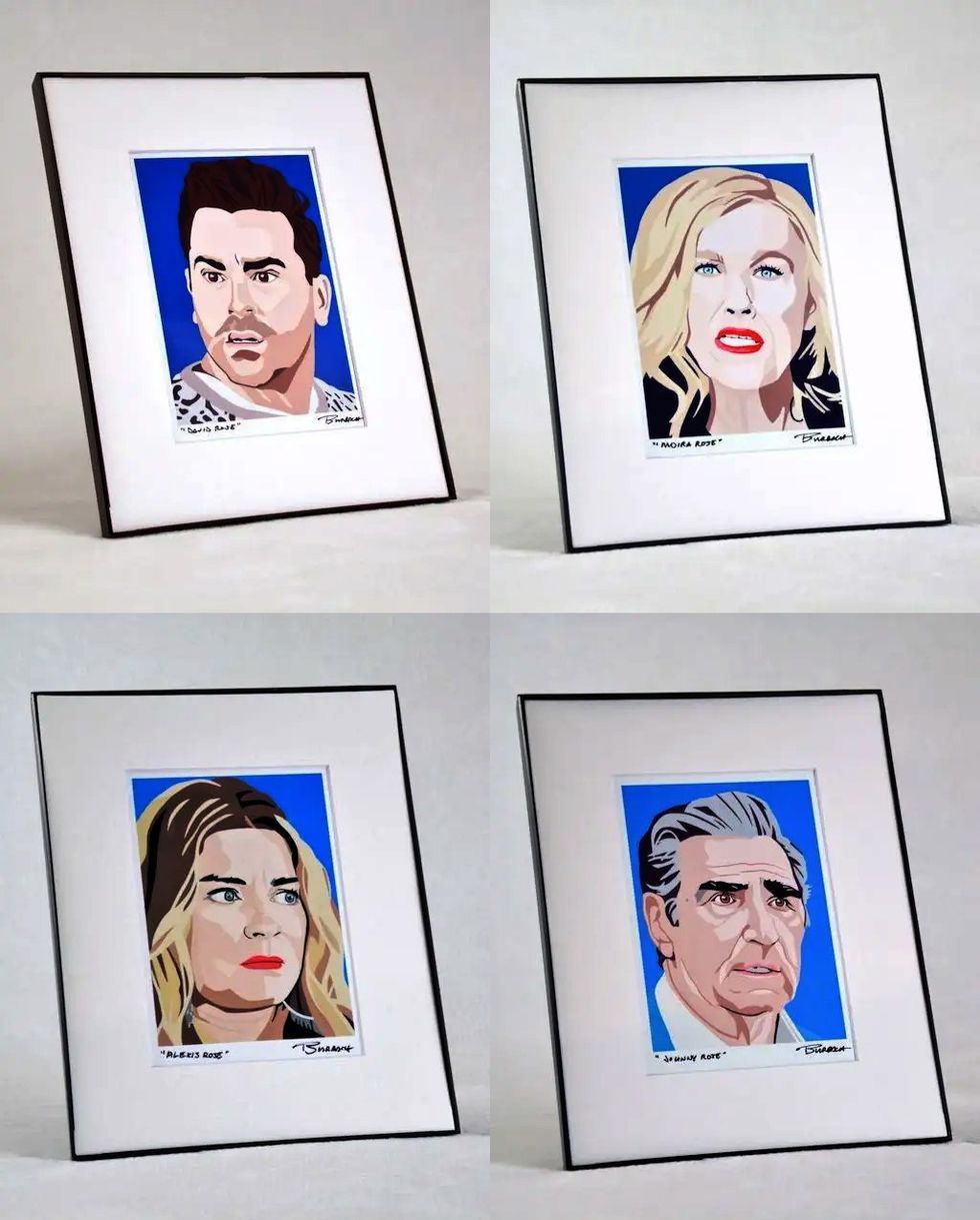 SCHITTS CREEK family framed paintings Chris Burbach artist