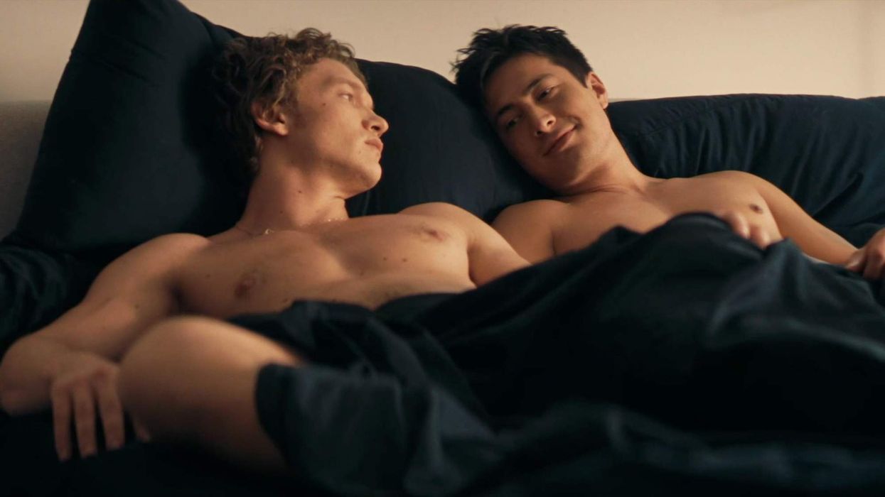 Shane and Ilya lying in bed in 'Heated Rivalry' episode 5.