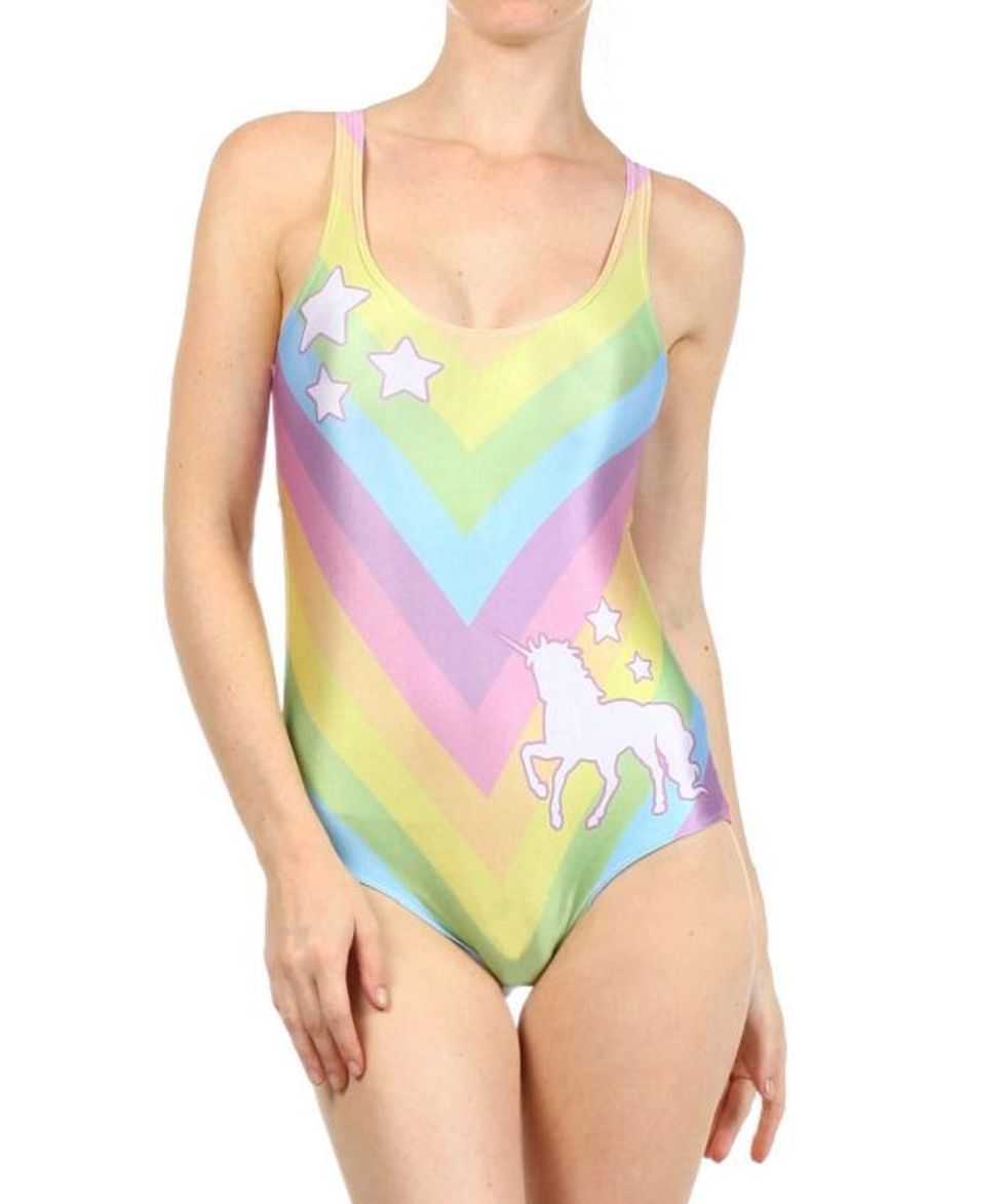 shiny rainbow swimsuit