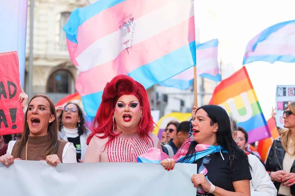 Spain Gran Via in Madrid 2025 protest to support transgender community