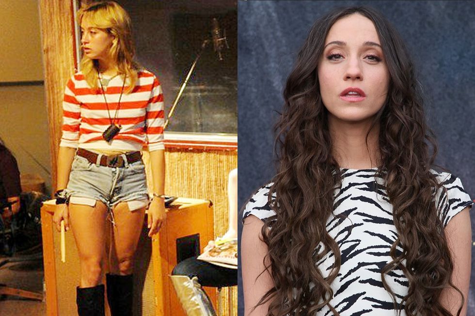 stella maeve as Sandy West in The Runaways movie alongside 2022 red carpet Premiere FX Mayans MC Los Angeles California